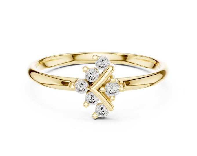 Modern Asymmetrical Gold Diamond Ring Dainty Stacking Ring Unique Promise Ring for Her Minimalist Multi Stone Ring Fine Gold Jewelry Gift