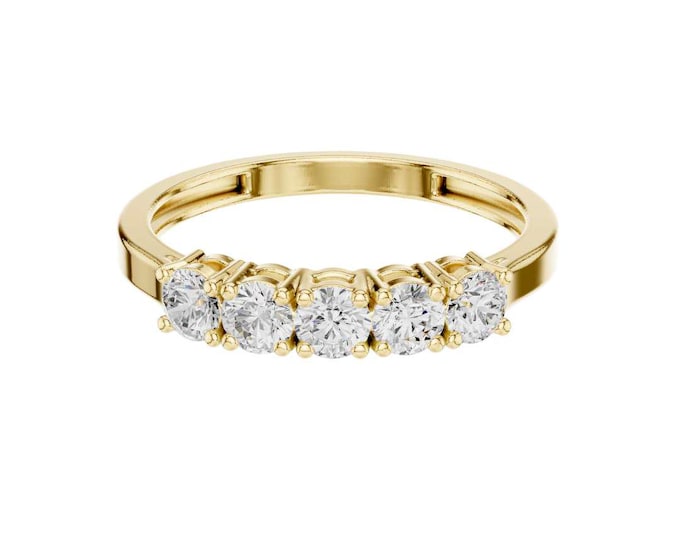 Five Stone Diamond Ring in Solid Gold Classic Round Cut Diamond Band Elegant Anniversary Ring for Her Timeless Gold Stacking Ring