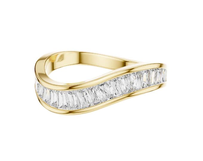 Stunning Wave Band Ring Baguette Moissanite Diamond Wedding Band Modern Curved Stacking Ring Elegant Anniversary Gift for Her