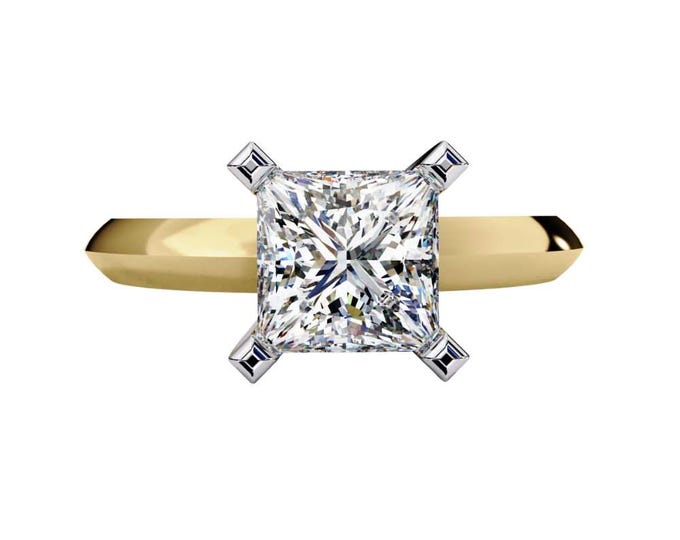 Stunning Trendy Princess Cut Moissanite Solitaire Engagement Ring in Yellow Gold Classic Princess Cut Minimalist Bridal Jewelry Gift
