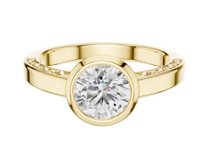 Luxury Bezel Set Diamond Engagement Ring Solitaire Modern 1.00 CT Round Cut Ring Minimalist Wedding Band Elegant Fine Bridal Jewelry