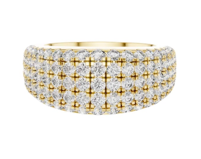 2.28 CT Luxury Wide Band Gold Ring with Multi-Row Diamond Accents – Statement Cocktail Ring, Anniversary or Bridal Jewelry, Elegant ring