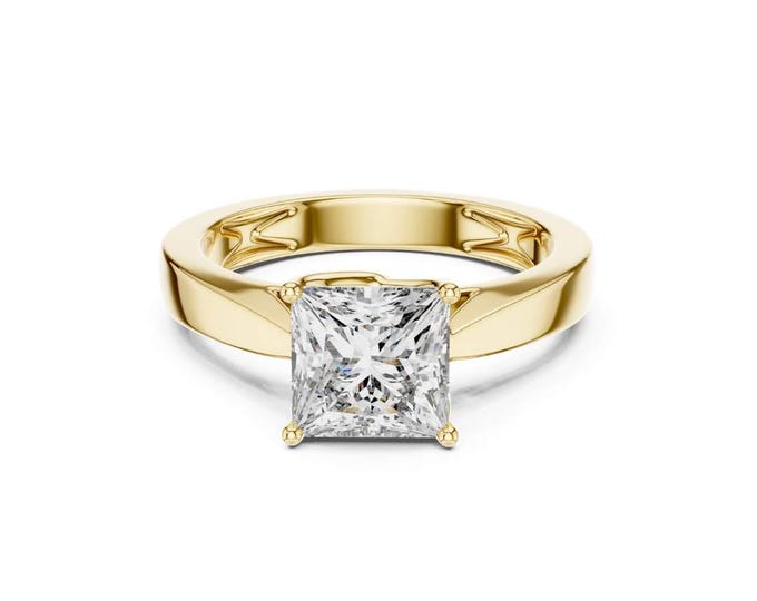 Princess Cut Solitaire Engagement Ring in Yellow Gold Modern Minimalist Diamond Moissanite Classic Bridal Jewelry Elegant Proposal for Girl