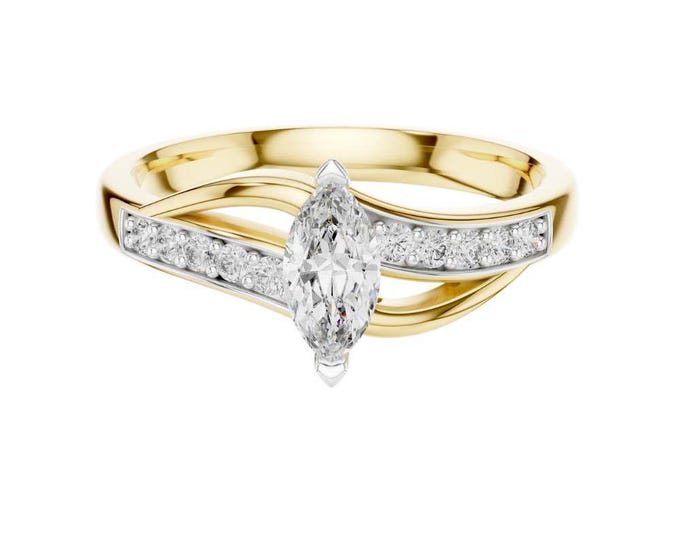 Marquise Cut Diamond Ring in 14k Yellow Gold Elegant Split Shank Engagement Ring with Side Stones Timeless Solitaire Inspired Fine Jewelry