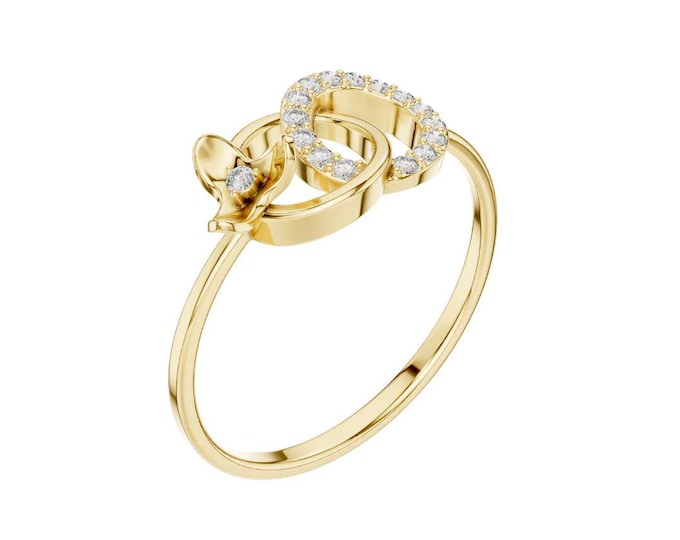 Minimalist Round Moissanite Bow Ring for Women Dainty Ribbon Knot Ring Simple Stackable Gold Band Cute Everyday Gift Jewelry Adjustable Ring