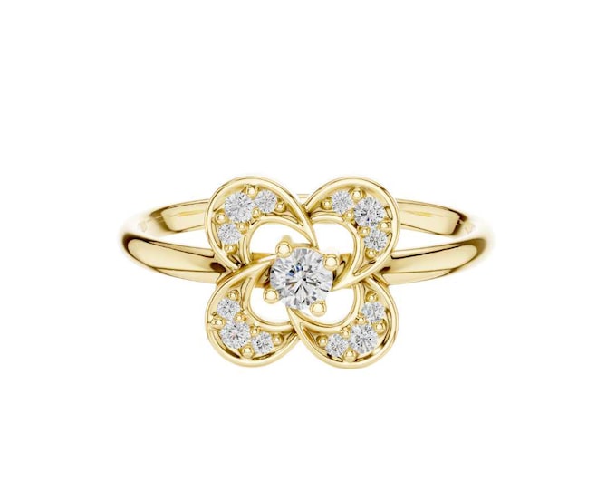 Elegant 14K Yellow Gold Floral Diamond Ring with Sparkling Round Cut Stones  Delicate and Stylish Jewelry for Special Occasions