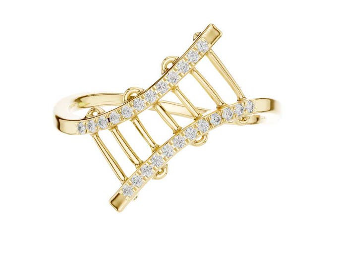 Contemporary 14K Yellow Gold Diamond Ring for Women Geometric Ladder-Inspired Design with Dual Rows of Sparkling Diamonds Piece