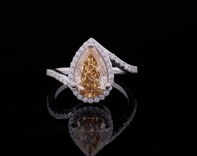 Unique Yellow Moissinite Ring Pear Shaped Split Shank Ring in Sterling Silver Elegant Statement Ring for Promise Anniversary Unique Gift