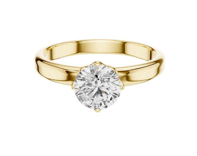 Simple Trendy Solitaire Bridal Set Ring with Round Brilliant cut Elegant Classic Gold Rose Gold or Silver Band Minimalist Proposal Ring