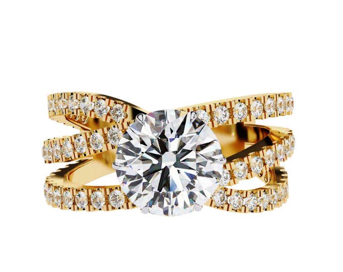 1.63 TCW Round Cut Moissanite Ring Band with Crisscross Pave Band Luxury Sparkling Anniversary and Bridalset Jewelry Gift for Women
