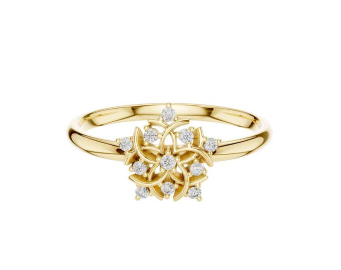 Floral Moissanite Round Diamond Ring Elegant Flower Cluster Ring Dainty Nature Inspired Wedding Ring Unique Botanical Jewelry Gift for Her