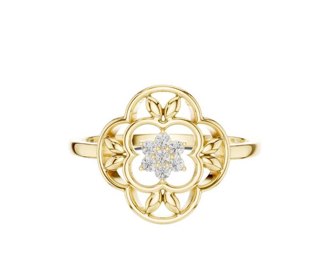 Sparkling Floral Moissanite Diamond Ring Vintage Inspired Filigree Engagement Ring Unique Gift for Her Handmade Jewelry