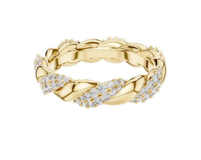 Gold Cuban Link Moissanite Ring: Iced Out Chain, Statement Jewelry