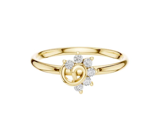 Elegant 18K Yellow Gold Ring with Sparkling Diamond Floral Cluster and Artistic Swirl Design Delicate Fine Jewelry for Women ring