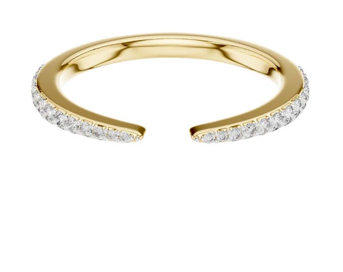Elegant Open Gold Band Ring Dainty Pavé Diamond Chevron Contour Band Minimalist Stacking Ring Unique Open Setting Fine Jewelry gift