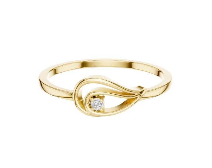 Luxury Gold Teardrop Solitaire Ring with Diamond Accent Minimalist Dainty Promise Ring Elegant Jewelry Gift for Someone Special