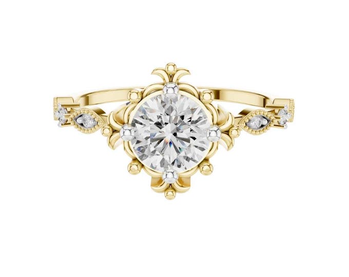 Timeless Vintage Inspired Floral Diamond Engagement Ring  Gold Filigree Setting, Elegant Bridal Jewelry bridel ring fine jewelry