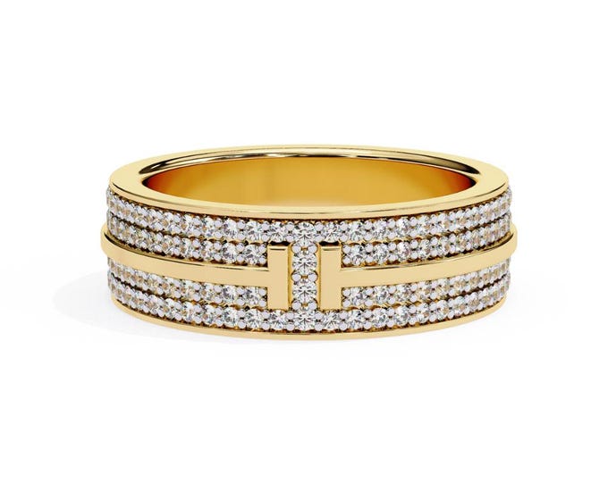 Gold Diamond Wide Wedding Band Unique Eternity Bridal Ring Modern Stacking Anniversary Luxury Fine Jewelry Gift Custom Engagement Ring