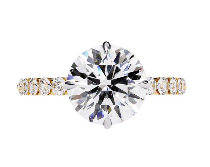 Moissanite Solitaire Engagement Ring: Diamond Accent, Yellow Gold Bridal Jewelry