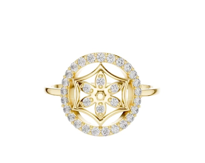 Gold Starburst Ring Geometric Diamond Ring for Women Delicate Floral Inspired Fine Jewelry Elegant Gift for Her Dainty Celestial Jewelry