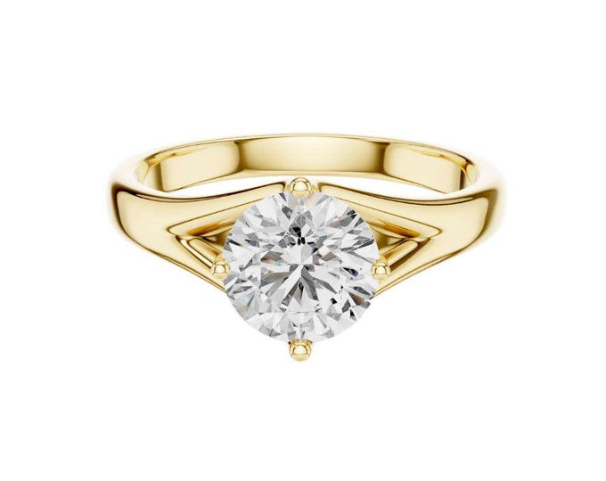 Unique Split Shank Wedding Ring Round Moissanite Solitaire Ring Modern Gold Ring for Her Fine Statement Bridal Jewelry for Beautiful Women