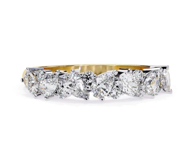 Fancy Cut Stones Luxurious Sparkling Stacking Ring Elegant Gold Moissanite Eternity Band with Mixed Gold Wedding Jewelry Gift for Women