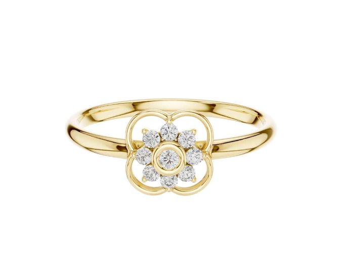 Stunning Gold Ring with Moissanite Diamond Cluster in a Round Cut Petal Inspired Floral Design Dainty Fine Jewelry for Women