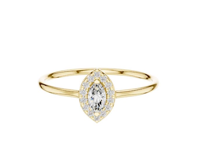 Brillliant Marquise Cut Diamond Halo Ring Dainty Anniversary Ring Minimalist Bridal Ring Jewelry Delicate Promise Ring Stacking Fine Jewelry