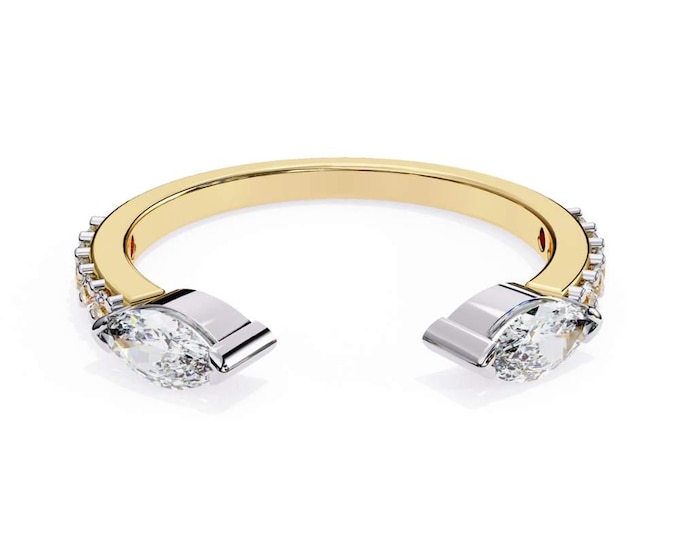 0.47 TCW Marquise Diamond Open Ring Two Stone Gold Bypass Ring Dainty Stacking Anniversary Unique Adjustable Ring Modern Bridal Jewelry