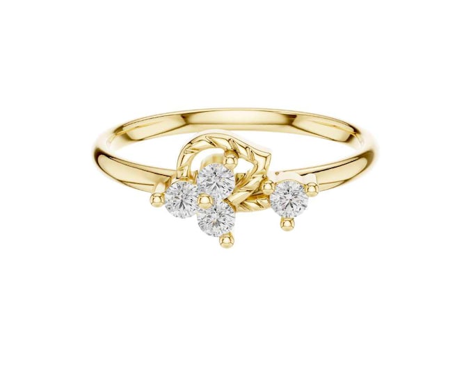 Gold Floral Diamond Cluster Ring Dainty Flower Engagement Ring Delicate Gold Promise Ring Unique Nature-Inspired Ring Handmade Gold Jewelry