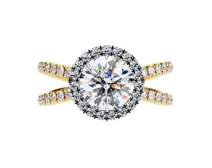 Unique Round Halo Diamond Ring with Criss Cross Pave Band Elegant Solitaire Engagement Ring Luxury Wedding Band Classic Fine Jewelry Gift