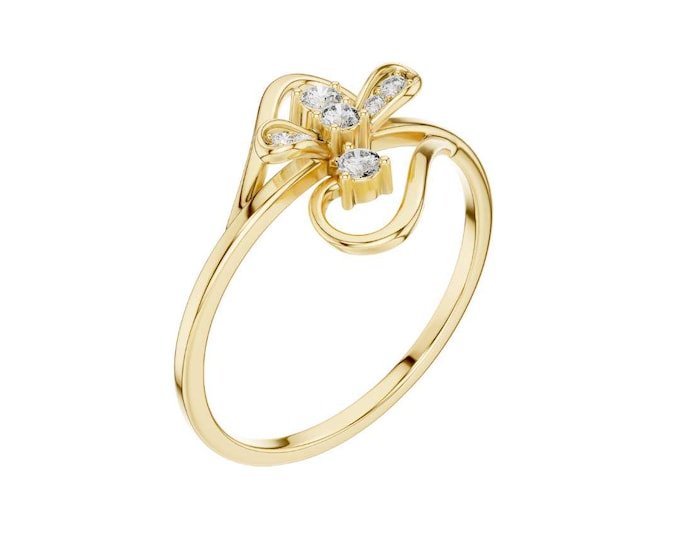 Floral Swirl Ring with Moissanite Stones Elegant Abstract Flower Ring Dainty Band for Women Minimalist Nature Inspired Jewelry Gift for Her