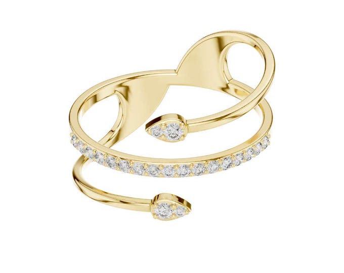 Round Moissanite Snake Wrap Ring with Sparkling Stones Adjustable Serpent Ring Dainty Gold Statement Ring Elegant Gold Coil Ring for Her