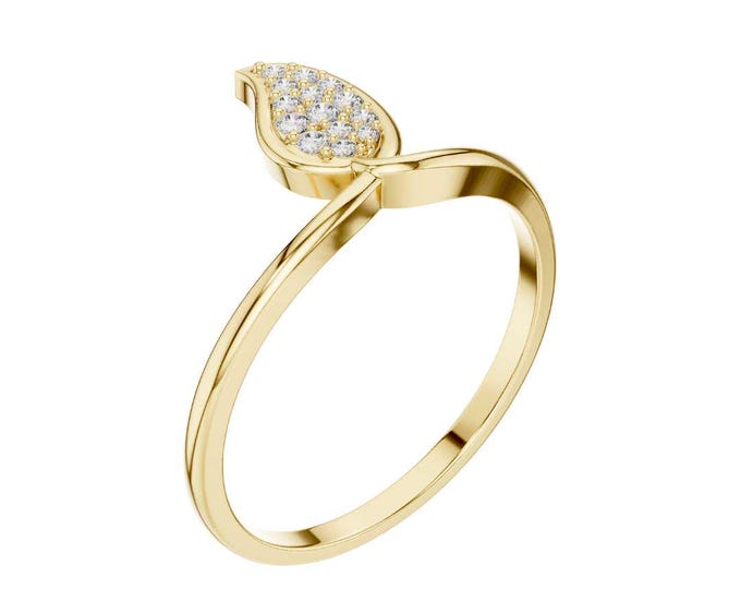 Perfect Round Moissanite Diamond Leaf Ring Nature Inspired Solitaire Ring Elegant Promise Ring Minimalist Dainty Jewelry Gift for Her