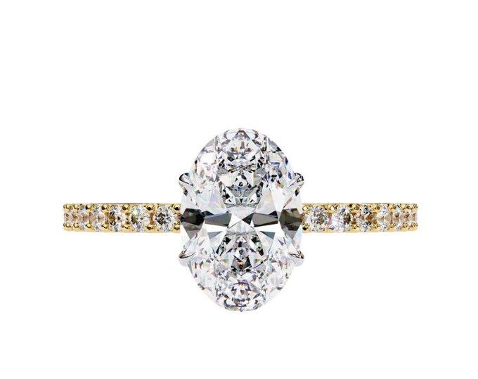 1.49 TCW Oval Cut Moissanite Diamond Ring Yellow Gold Pave Band Elegant Solitaire Bridal Ring Luxury Promise Ring Fine Wedding Jewelry
