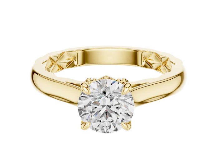 Trendy Solitaire Engagement Ring Round Cut Moissanite Ring Gold Silver Rosegold Star Engraved Band Classic Proposal Ring Dainty Promise Ring