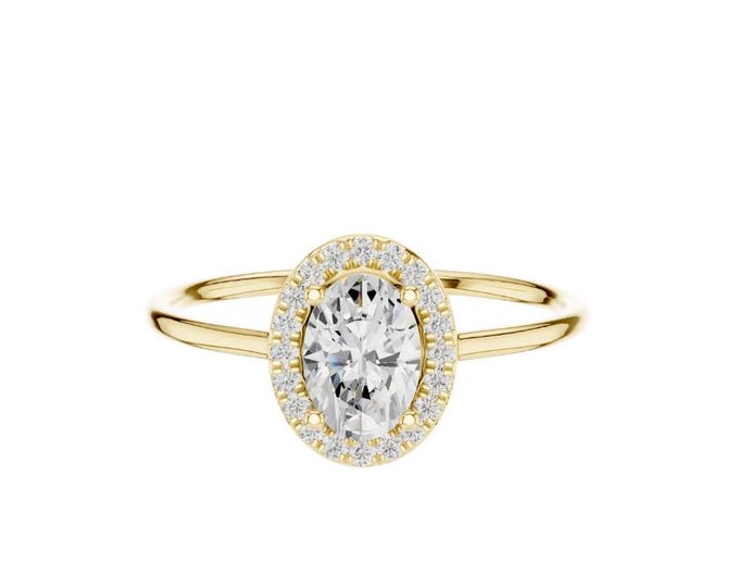 Dainty Oval Halo Engagement Ring Elegant Moissanite Solitaire Ring for Women Classic Promise Ring Thin Band Ring in Gold Silver Rose Gold
