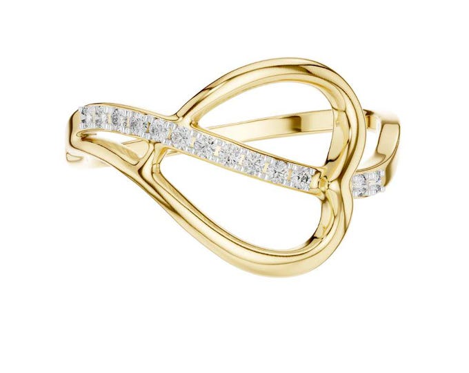 Moissanite Infinity Loop Ring in 18k Yellow Gold Vermeil Statement Jewelry for Engagement Anniversary Promise or Special Occasion Gift