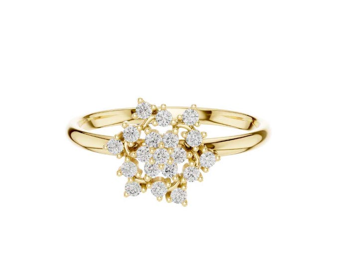 Elegant Gold Diamond Cluster Ring Dainty Snowflake Starburst Floral Ring Unique Promise Ring Fine Jewelry Anniversary Gift for Her