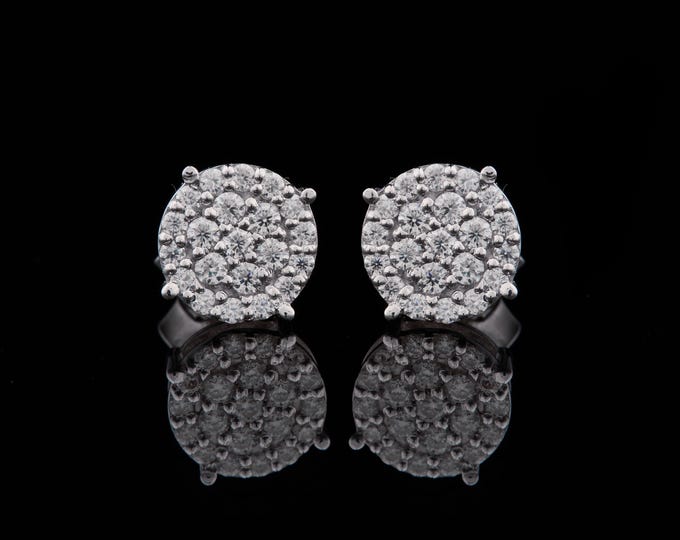 0.50 CT Round Cut Button Prong Moissanite 14k Solid White Gold Diamond Earring Halo Set Studs Earrings Wedding Anniversary Gift For Her.