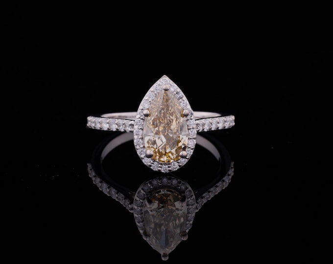 2.44 TCW Yellow Teardrop Halo Ring Pear Shaped Split Shank Ring Sterling Silver Statement Ring Unique Gift for Her Elegant Promise Ring
