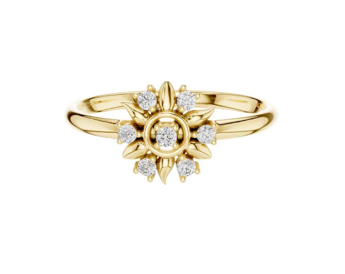 Sunflower Diamond Ring Gold Floral Engagement Ring Nature Inspired Jewelry Delicate Sunburst Ring for Her Boho Flower Ring Handmade Gift