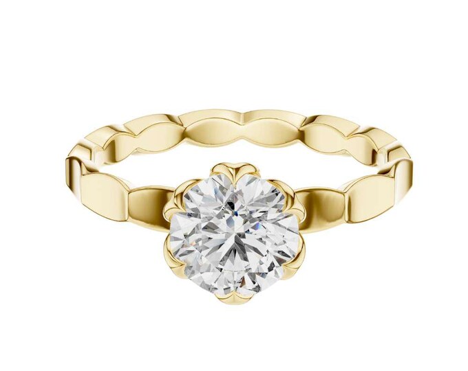 Floral Inspired Solitaire Moissanite Ring with Round Cut Diamond Unique Vintage Style Promise Ring Dainty Fine Jewelry Custom Wedding Band