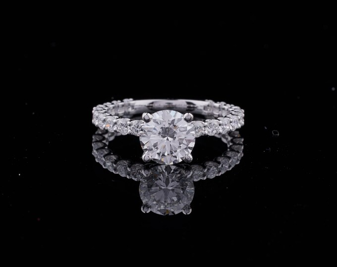 1.5 Round Cut Double Prong Moissanite Engagement Ring 14k Solid White Gold Pave Set Prefect Wedding Anniversary Gift Ring For Her