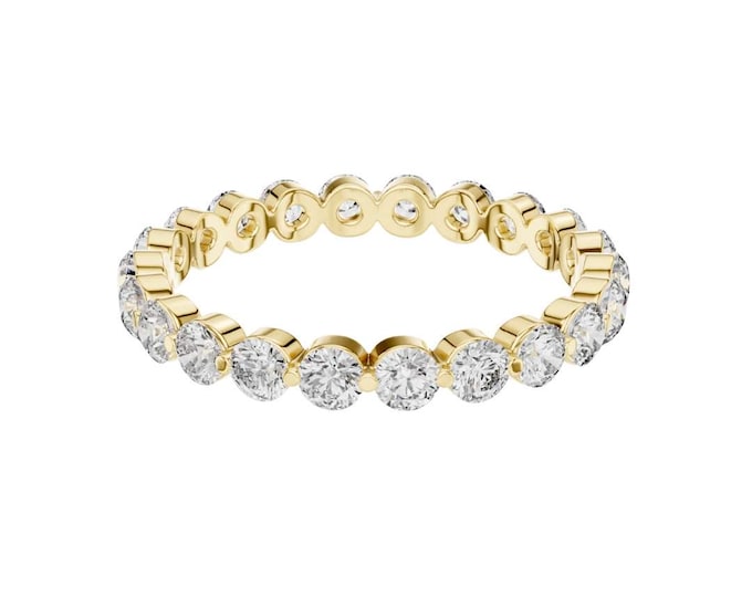 1.32 TCW Gold Diamond Eternity Band Round Cut Moissanite Stackable Ring Dainty Gold Wedding Band Full Eternity Ring for Women