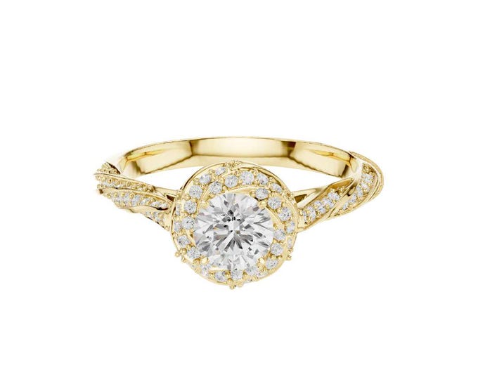 Moissanite Halo Ring: Twisted Band Sterling Silver Wedding Jewelry