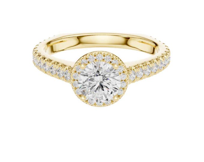 Classic Halo Engagement Ring Round Moissanite Diamond Ring Dainty Pave Band Bridal Ring Minimalist Promise Ring Gift Elegant Proposal ring