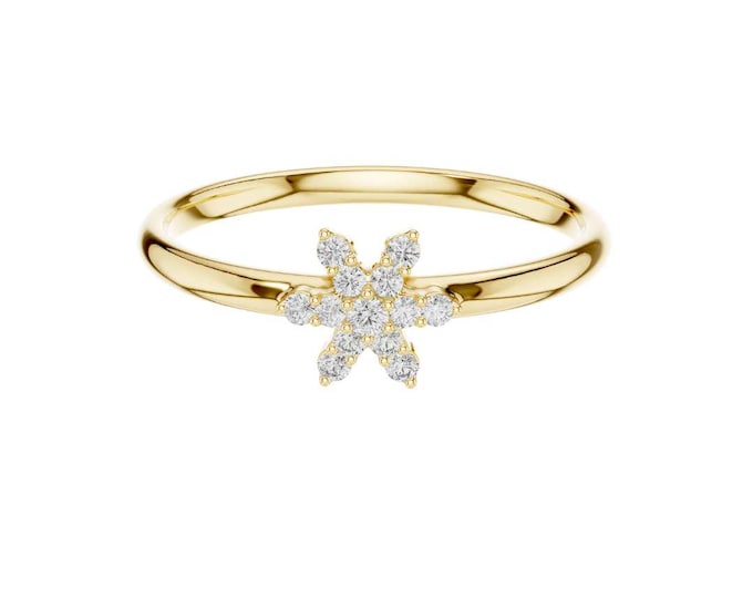 Elegant 14K Gold Snowflake Diamond Ring for Women Delicate Winter-Inspired Fine Jewelry with Dainty Crystal Accents Perfect for  Gifts