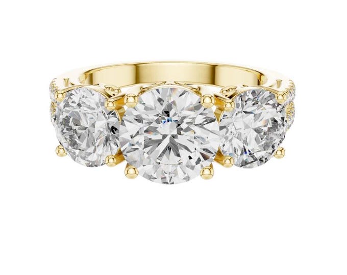 2 CT Round Cut Three Stone Moissanite Engagement Wedding Anniversary Unique 2MM Shank With 12 Prongs Solid Gold Ring