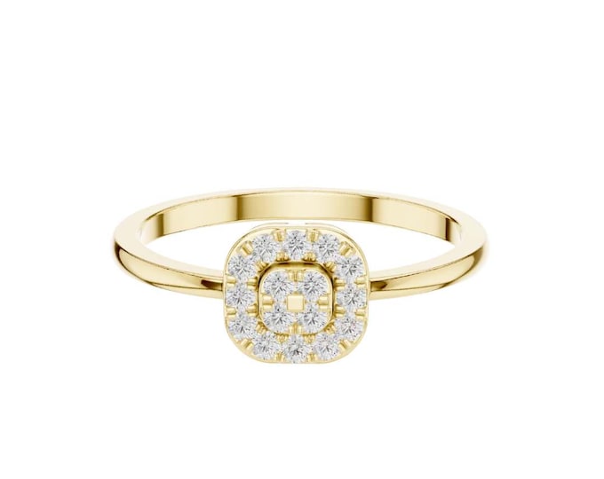 Elegant Round Halo Diamond Ring in Yellow Gold Dainty Cluster Engagement Ring Classic Halo Promise Ring Delicate Bridal Jewelry Gift
